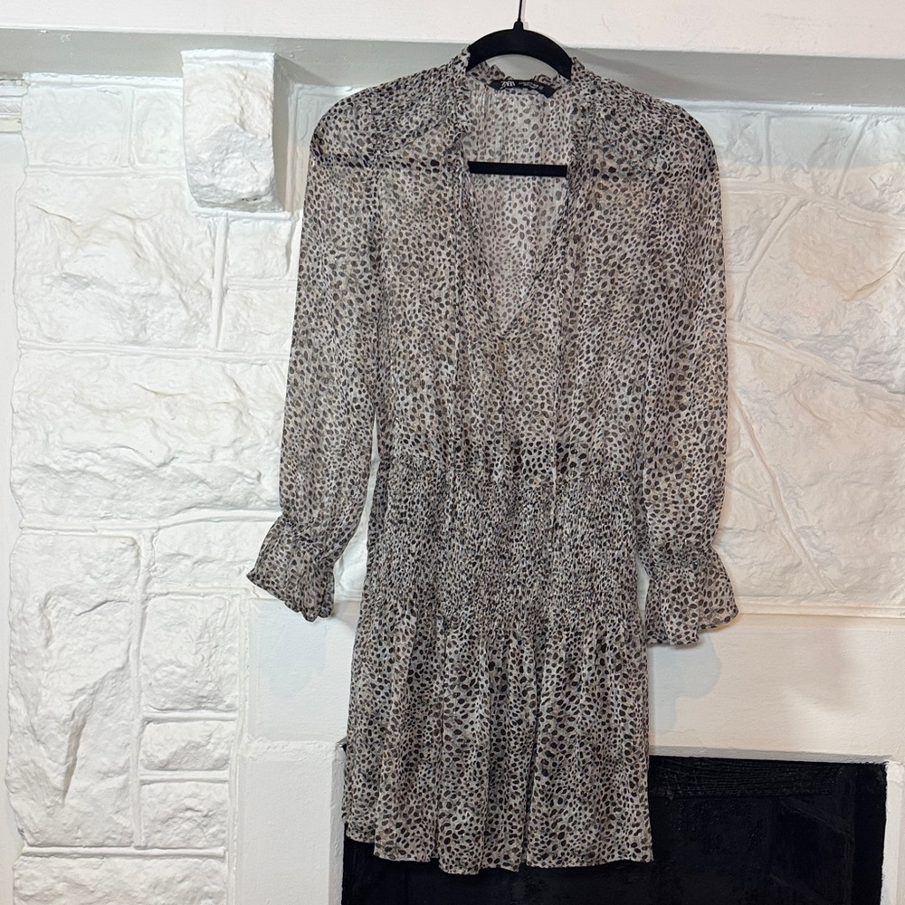 Zara Black and White Leopard Print Dress